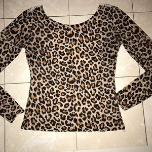 Leopard print blouse plundging lace back